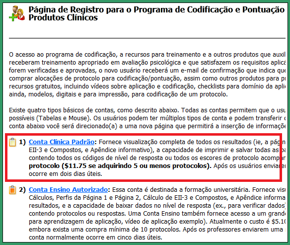 Escolha Conta Clínica Padrão