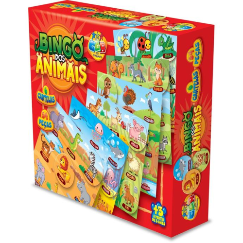 Bingo dos Animais com 54 peças e 6 cartelas