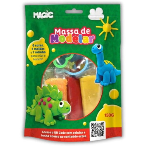 Massinha de modelar Dinossauros - 6 moldes + 1 rolinho - 150 gramas