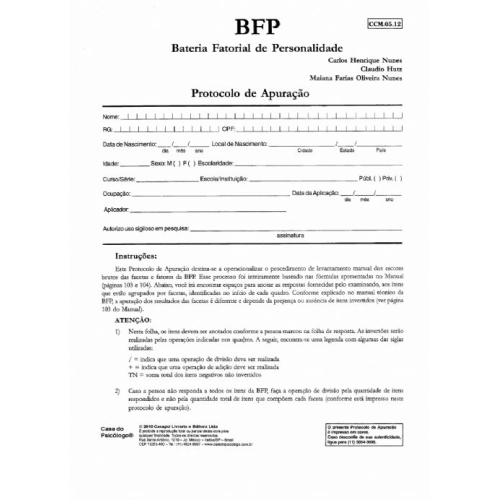 BFP - Bateria Fatorial de Personalidade - Protocolo de Apuração