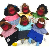 Fantoche Kit Família Negra com 6 personagens - 25 centímetros