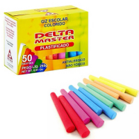 Giz Escolar Plastificado Color - Caixa com 50 Unidades