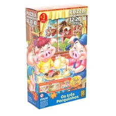 Quebra-cabeça Progressivo Monte e Conte Três Porquinhos - com 12, 20 e 30 peças